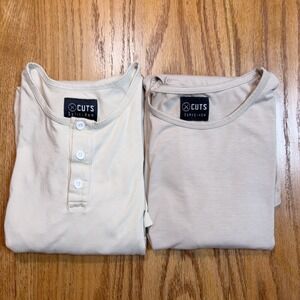 Lot of 2 CUTS Shirts Mens XL Split Hem Henley LS Curve Hem Tee SS